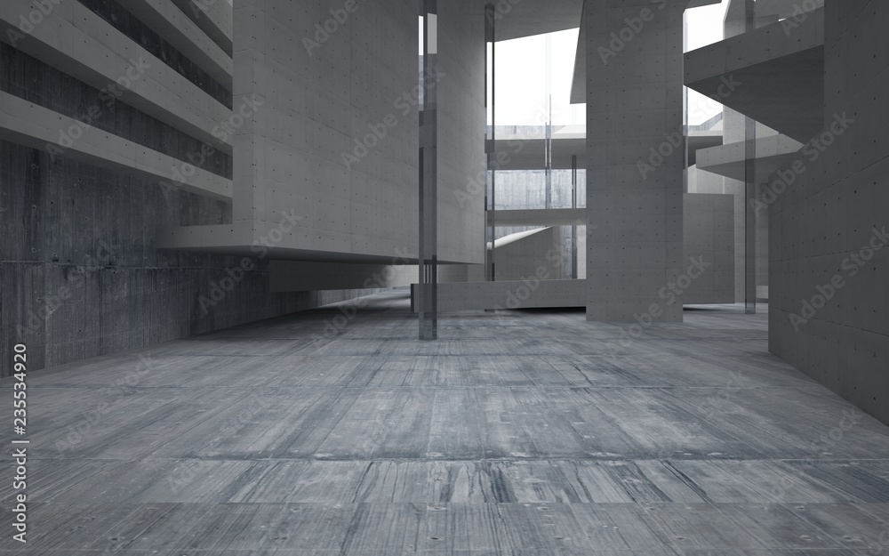 Abstract interior of glass and concrete. Architectural background. 3D illustration and rendering Abstract interior of glass and concrete. Architectural background. 3D illustration and rendering
