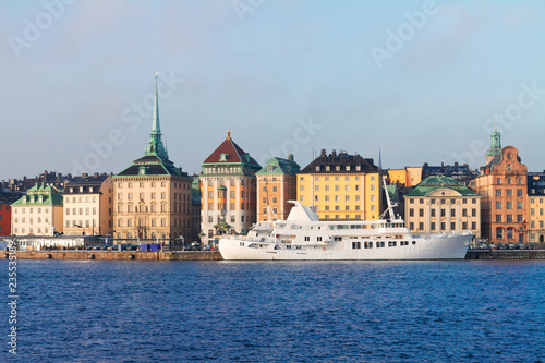 Scenic waterfront panorama of the Old Town Gamls Stan in Stockholm, Sweden © neirfy