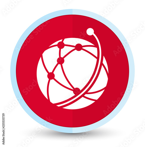 Global network icon flat prime red round button