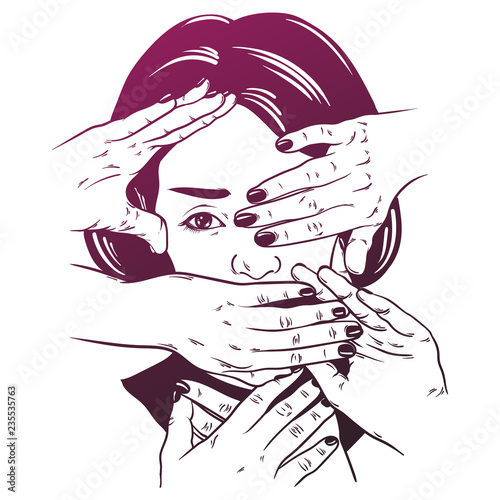 Vector hand drawn illustration of head with hands. Creative tattoo artwork. Template for card, poster, banner, print for t-shirt.