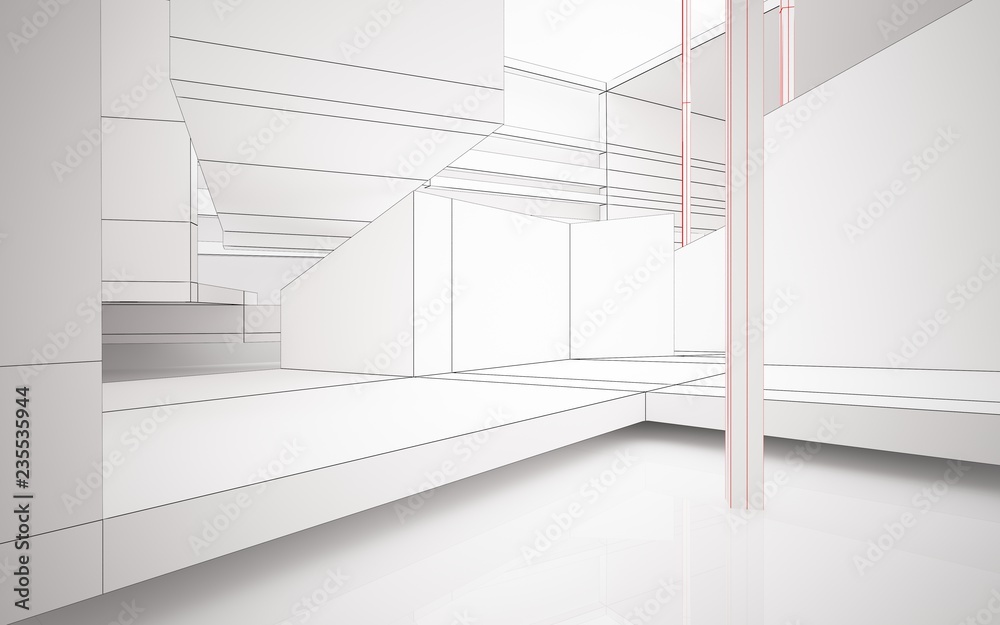 Fototapeta premium Abstract white interior highlights future. Polygon drawing. Architectural background. 3D illustration and rendering