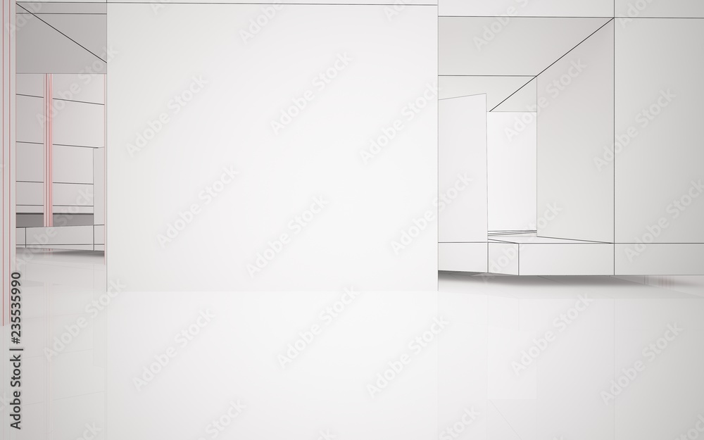 Abstract white interior highlights future. Polygon drawing. Architectural background. 3D illustration and rendering Abstract white interior highlights future. Polygon drawing. Architectural background. 3D illustration and rendering