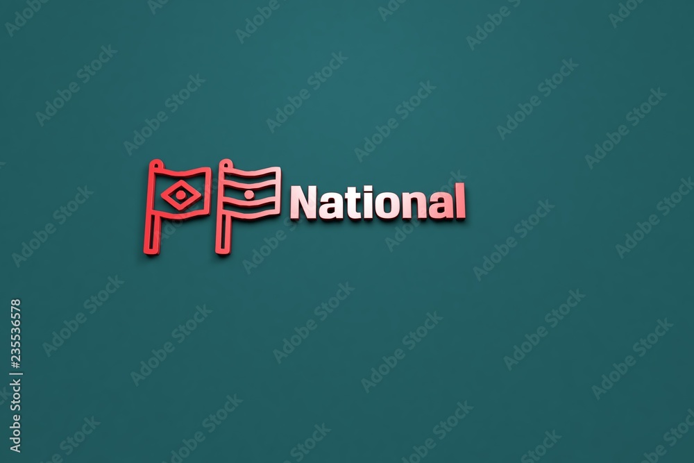 Fototapeta premium Text National with red 3D illustration and blue background