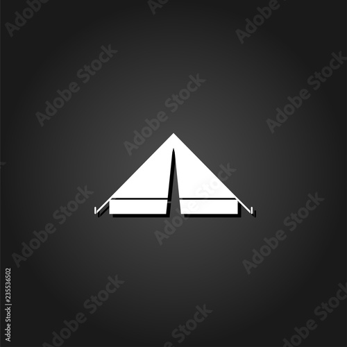 Tent icon flat. Simple White pictogram on black background with shadow. Vector illustration symbol