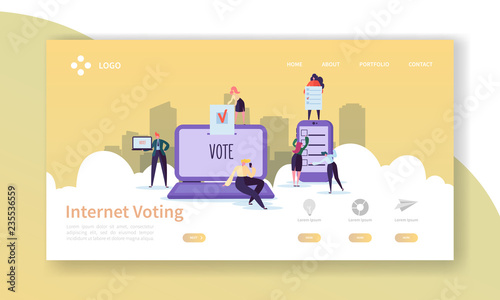Voting Elections Landing Page Template. Business People Characters Internet Voting Concept for Website or Web Page. Easy Edit. Vector illustration