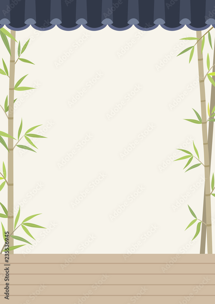 Naklejka premium Bamboo and tranditional roof tiles, wood floor background