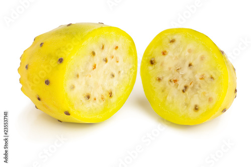 half of yellow prickly pear or opuntia isolated on a white background