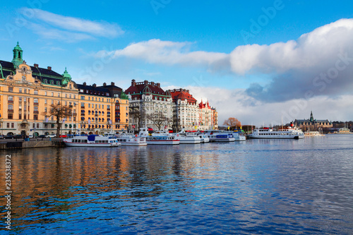 Scenic panorama of the Old Town embankment in Stockholm  Sweden