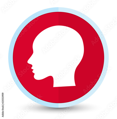 Head woman face icon flat prime red round button