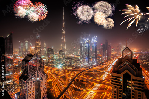 Photography New Year fireworks display in Dubai, UAE