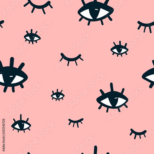 Seamless pattern with hand drawing eyes. Pattern for printing on textiles  Wallpaper and other.