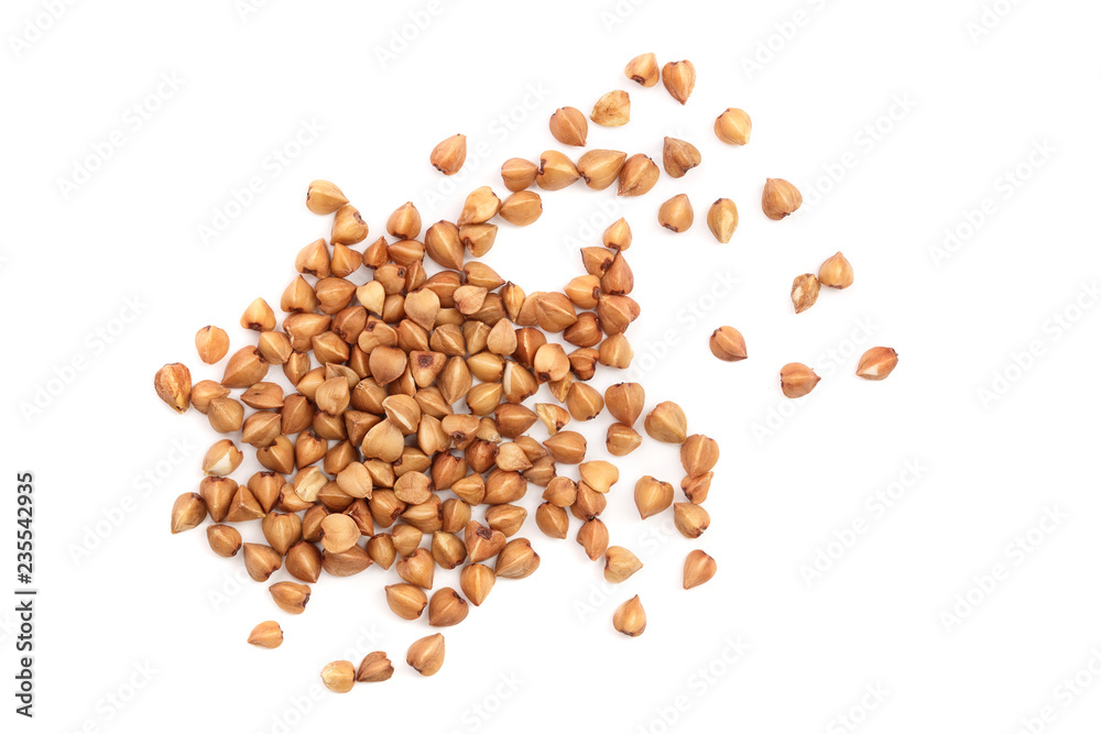 buckwheat grain isolated on white background close up. Top view buckwheat grain isolated on white background close up. Top view