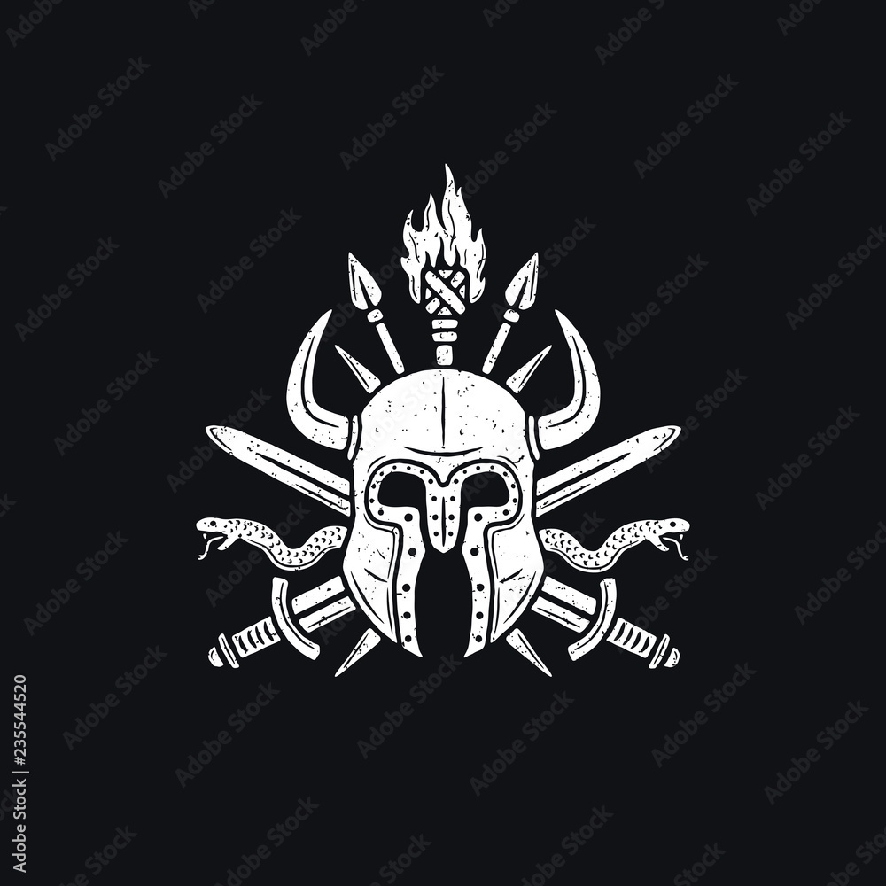 Monochrome viking helmet emblem. Retro logo Monochrome viking helmet emblem. Retro logo