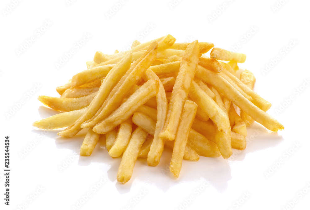 pile of french fries on a white background pile of french fries on a white background