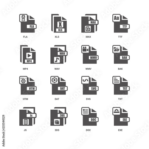Exe, Bak, Wmv, Js, Txt, Fla, Mp4, Htm, Doc, 3ds, Max icon 16 set
