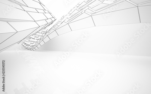 Abstract white interior highlights future. Polygon drawing. Architectural background. 3D illustration and rendering