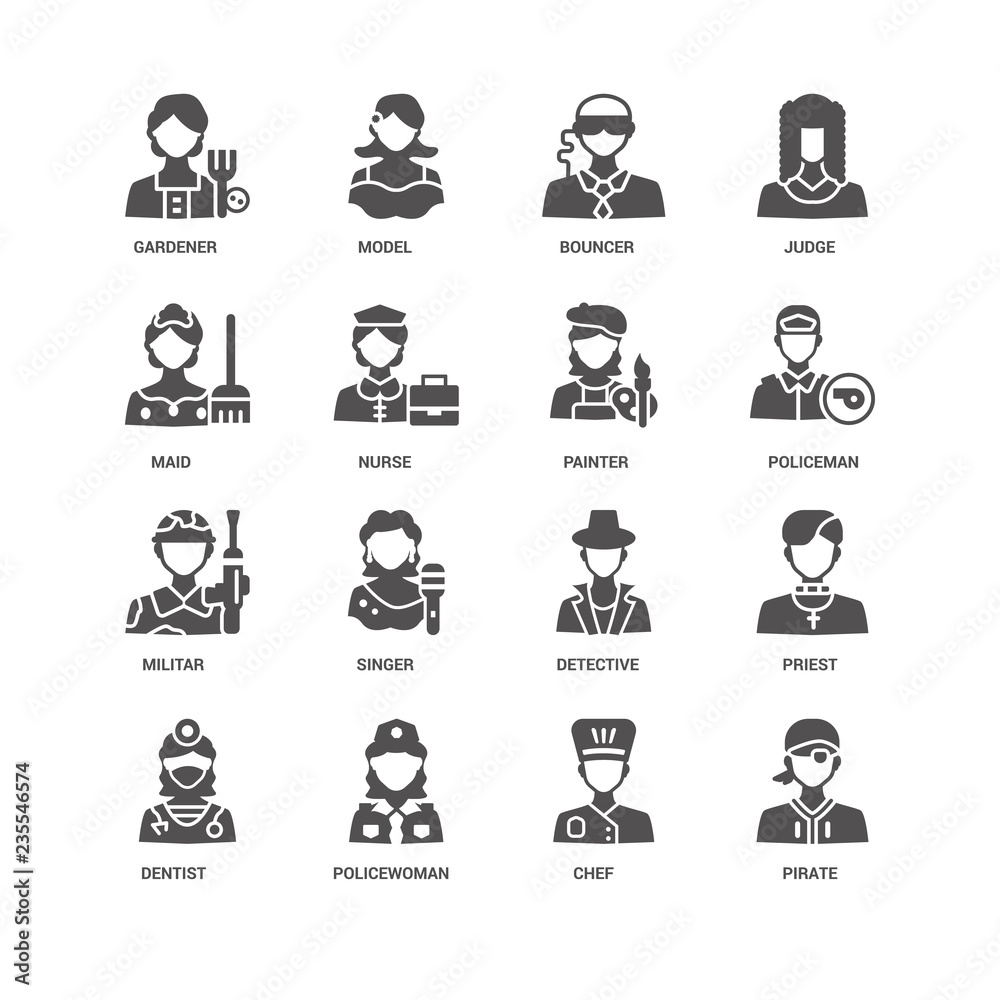 Pirate, Policeman, Painter, Dentist, Priest, Gardener, Maid, Mil Pirate, Policeman, Painter, Dentist, Priest, Gardener, Maid, Mil