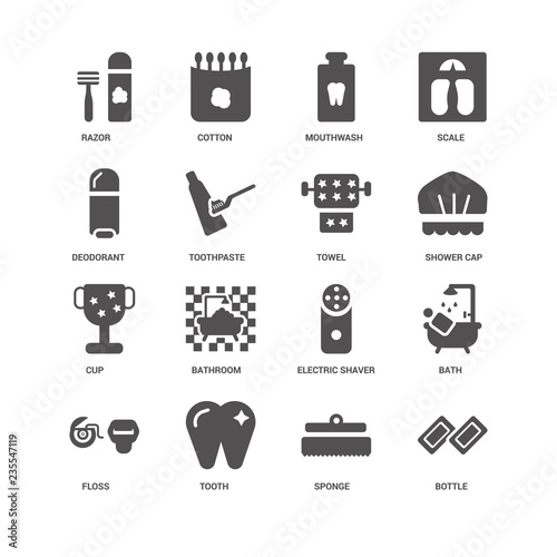 Bottle, Shower cap, Towel, Floss, Bath, Razor, Deodorant, Cup, S