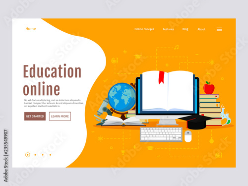 E-learning, online education concept. Web page design templates. Modern vector illustration for website. Eps 10.