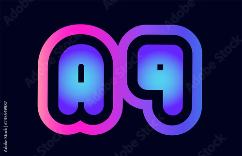 aq a q pink blue gradient alphabet letter logo combination icon design