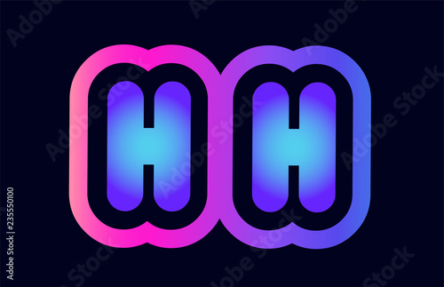 hh h h pink blue gradient alphabet letter logo combination icon design