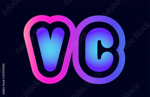vc v c pink blue gradient alphabet letter logo combination icon design