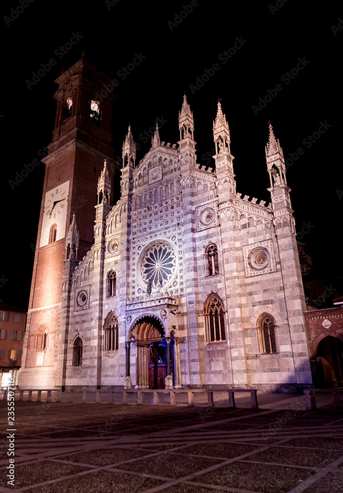 Night view of Monza Cathedral,  Monza, Lombardy, Italy