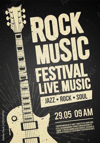 vector illustration black rock festival concert party flyer or poster design template with guitar, place for text and cool effects in the background