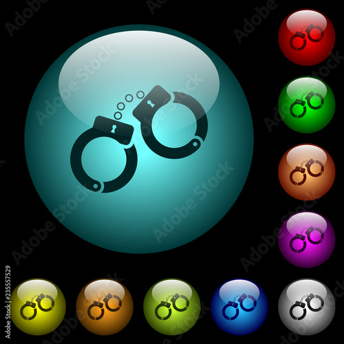 Handcuffs icons in color illuminated glass buttons