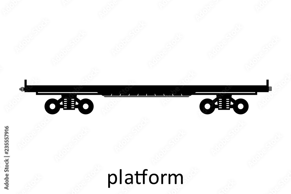railway carriage platform with name. Cargo Freight Forwarding Transport. Vector illustration Side View Isolated