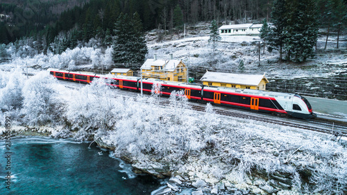 Photography Train Oslo - Bergen in mountains. Hordaland, Norway.