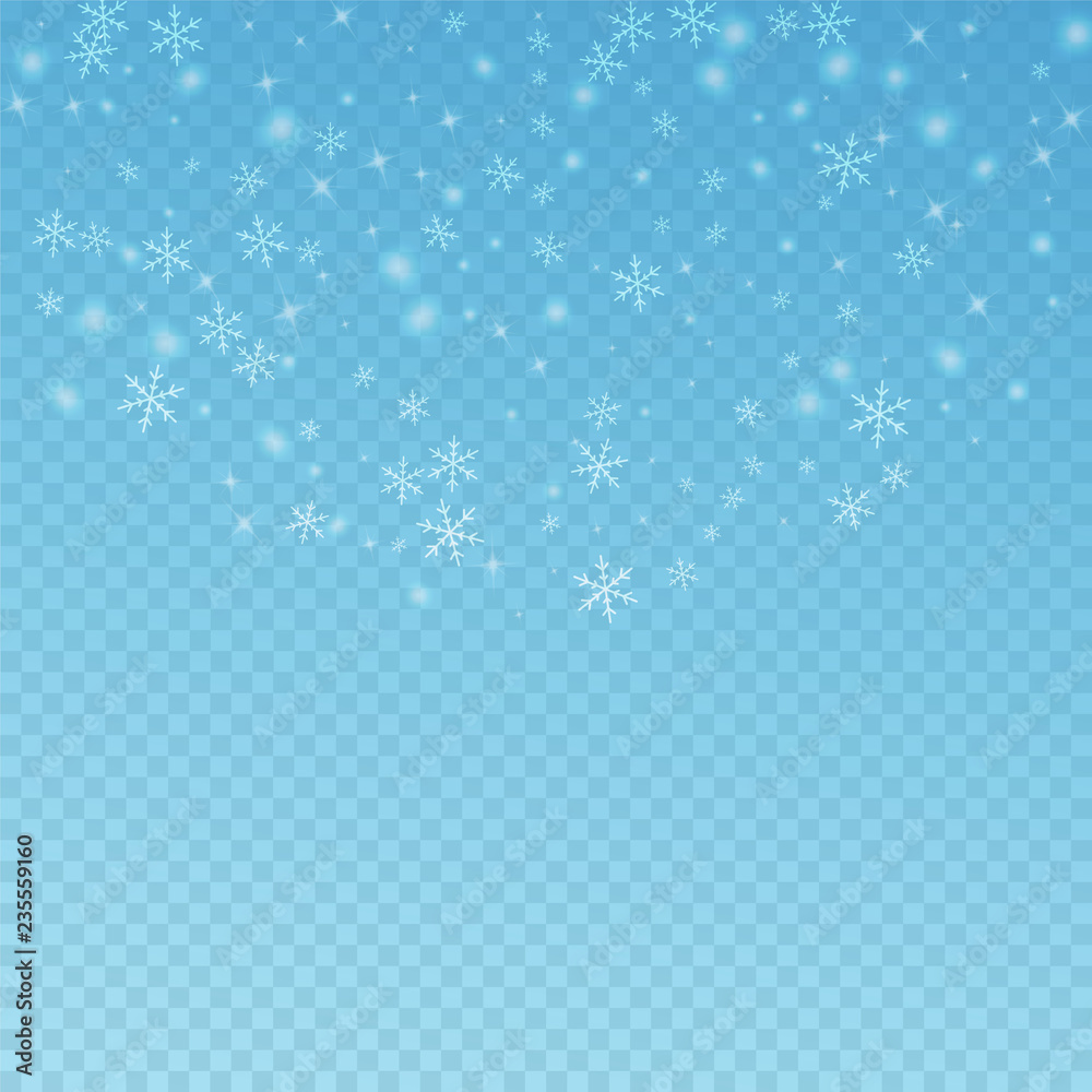 Fototapeta premium Sparse glowing snow Christmas background. Subtle f