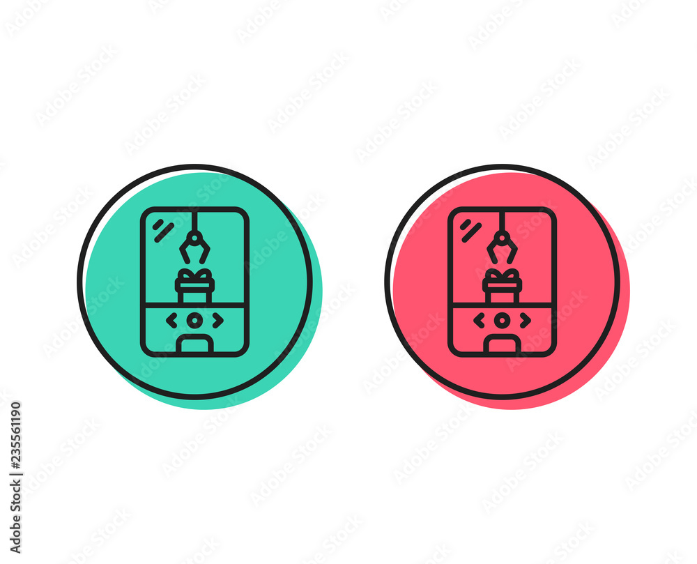 Crane claw machine line icon. Amusement park sign. Carousels symbol. Positive and negative circle buttons concept. Good or bad symbols. Crane claw machine Vector Crane claw machine line icon. Amusement park sign. Carousels symbol. Positive and negative circle buttons concept. Good or bad symbols. Crane claw machine Vector