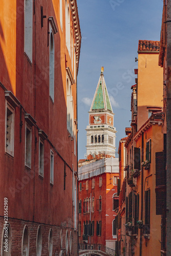 St. Mark's Bell Tower between venetian architecture in Venice, Italy