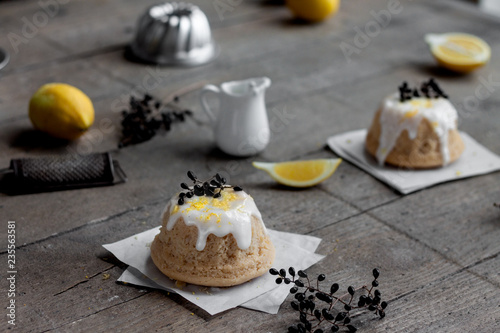 Easter cakes on wooden table photo