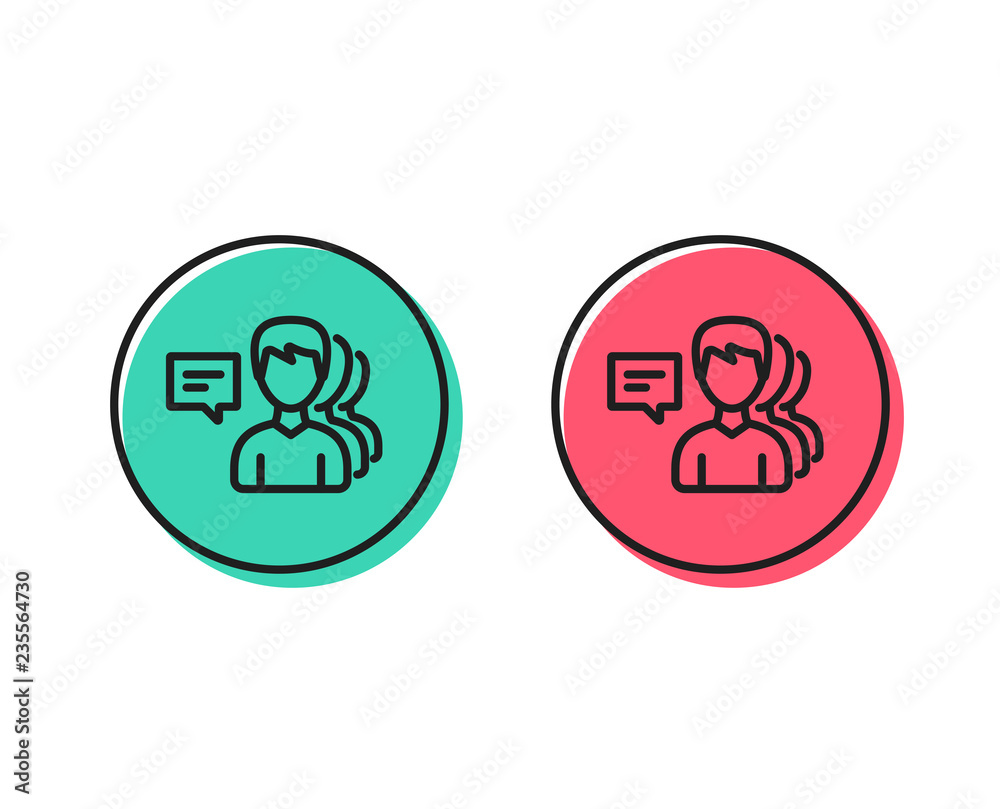 Group of Men line icon. Human communication symbol. Teamwork sign. Positive and negative circle buttons concept. Good or bad symbols. People Vector