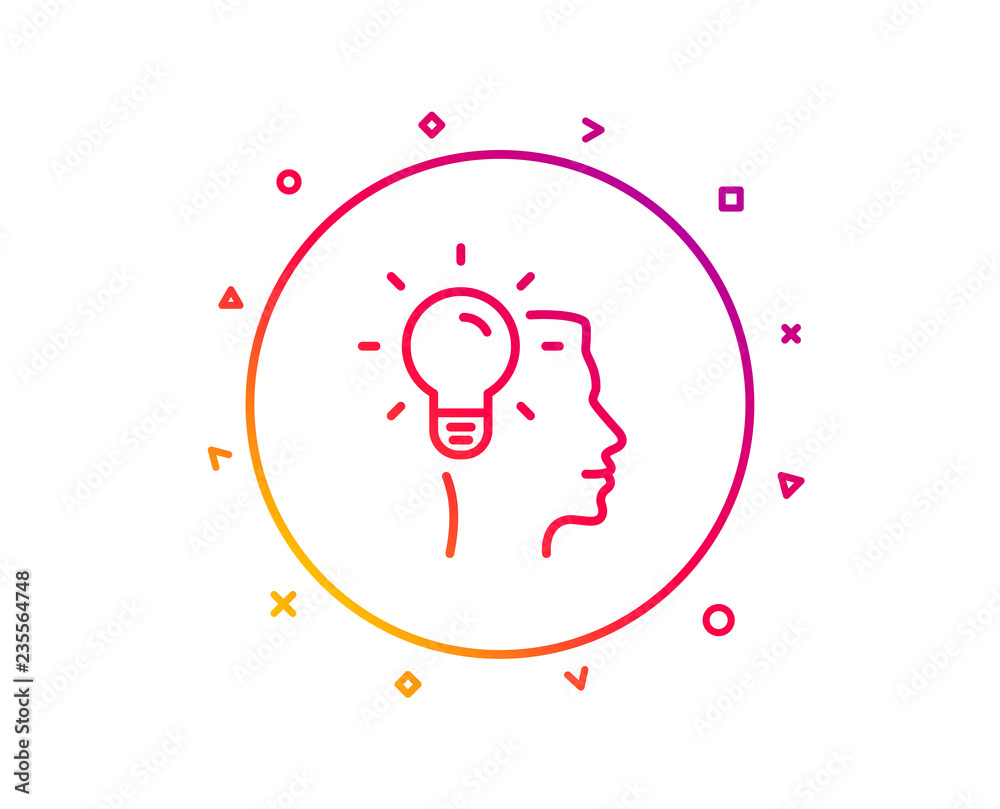 Business Idea line icon. Light bulb symbol. Human head sign. Gradient pattern line button. Idea icon design. Geometric shapes. Vector Business Idea line icon. Light bulb symbol. Human head sign. Gradient pattern line button. Idea icon design. Geometric shapes. Vector