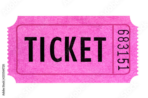 Pink ticket isolated white background.