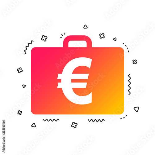 Case with Euro EUR sign icon. Briefcase button. Colorful geometric shapes. Gradient diplomat icon design.  Vector