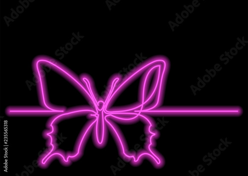 continuous line drawing of isolated vector object - butterfly with neon vector effect © OneLineStock