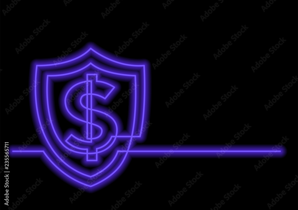 continuous line drawing of dollar sign and shield with neon vector effect continuous line drawing of dollar sign and shield with neon vector effect