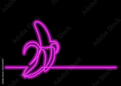 one line drawing of isolated vector object - peeled banana with neon vector effect