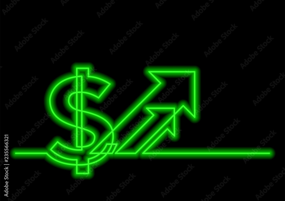 one line drawing of isolated vector object - dollar sign with arrow with neon vector effect one line drawing of isolated vector object - dollar sign with arrow with neon vector effect