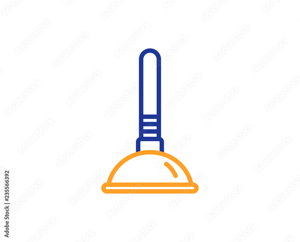 Cleaning plunger line icon. Сleaning of pipe clogs symbol. Housekeeping equipment sign. Colorful outline concept. Blue and orange thin line color icon. Plunger Vector Cleaning plunger line icon. Сleaning of pipe clogs symbol. Housekeeping equipment sign. Colorful outline concept. Blue and orange thin line color icon. Plunger Vector