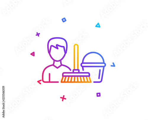 Cleaning service line icon. Bucket with mop symbol. Washing Housekeeping equipment sign. Gradient line button. Cleaning service icon design. Colorful geometric shapes. Vector