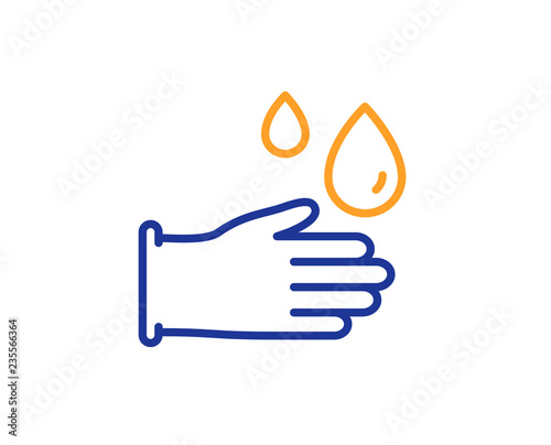 Cleaning rubber gloves line icon. Hygiene sign. Washing Housekeeping equipment sign. Colorful outline concept. Blue and orange thin line color icon. Rubber gloves Vector