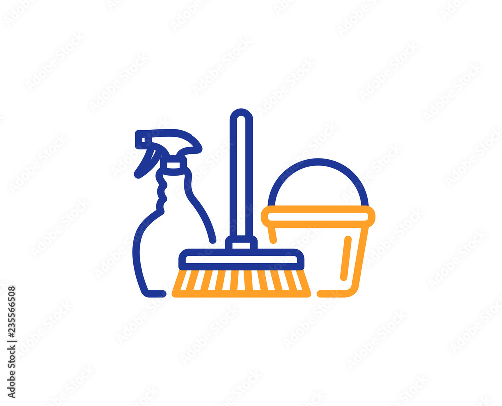 Cleaning service line icon. Spray, bucket and mop symbol. Housekeeping  equipment sign. Colorful outline concept. Blue and orange thin line color  icon. Household service Vector Stock Vector | Adobe Stock