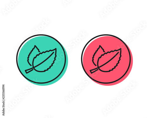 Mint leaves line icon. Herbal leaf sign. Tea with Mentha symbol. Positive and negative circle buttons concept. Good or bad symbols. Mint leaves Vector