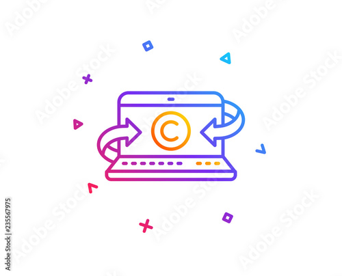 Copywriting notebook line icon. Ð¡opyright sign. Media content symbol. Gradient line button. Copywriting notebook icon design. Colorful geometric shapes. Vector