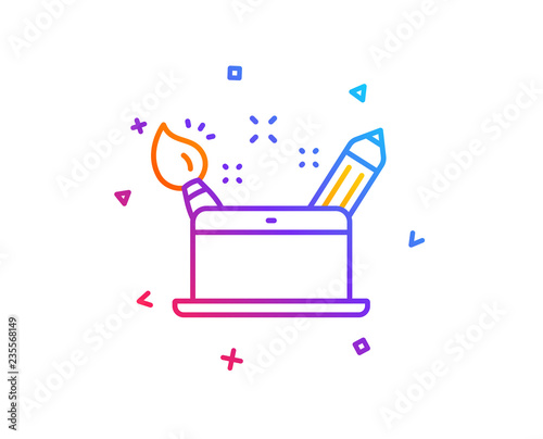 Creativity concept line icon. Graphic designer sign. Brush and pencil symbol. Gradient line button. Creativity concept icon design. Colorful geometric shapes. Vector